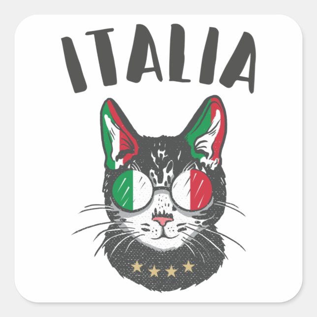 Italy Soccer Cat Mascot Italian Fan flag Square Sticker (Front)
