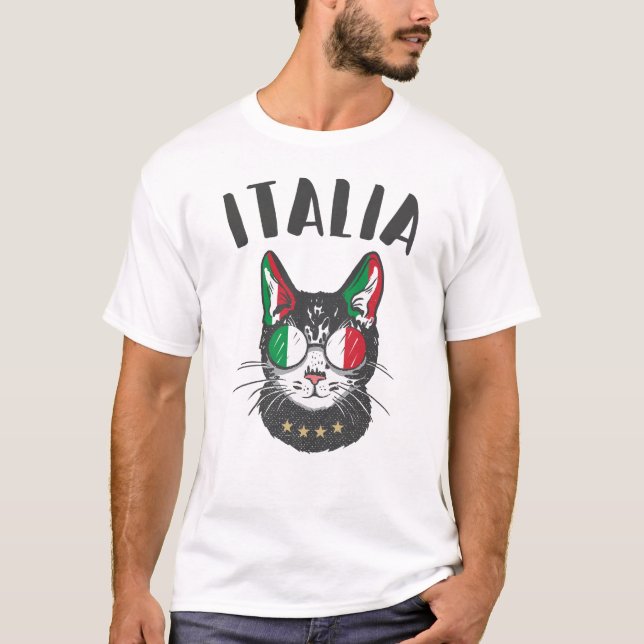 Italy Soccer Cat Mascot Italian Fan flag T-Shirt (Front)