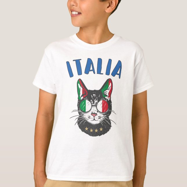 Italy Soccer Cat Mascot Italian Fan flag T-Shirt (Front)
