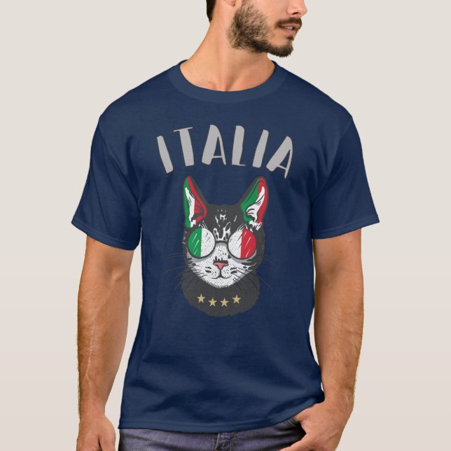 Italy Soccer Cat Mascot Italian Fan flag T-Shirt (Front)