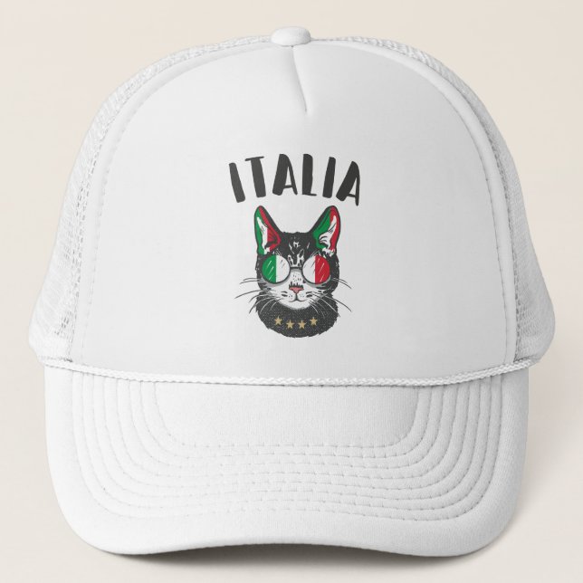 Italy Soccer Cat Mascot Italian Fan flag Trucker Hat (Front)