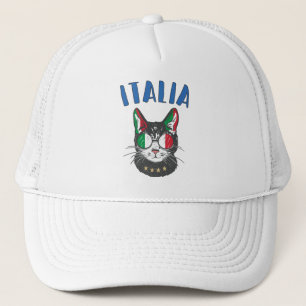 Italy Soccer Cat Mascot Italian Fan flag Trucker Hat