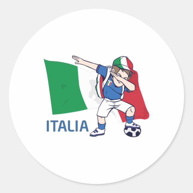 Italy Soccer Fan Kid dabbing schoolboy Classic Round Sticker (Front)