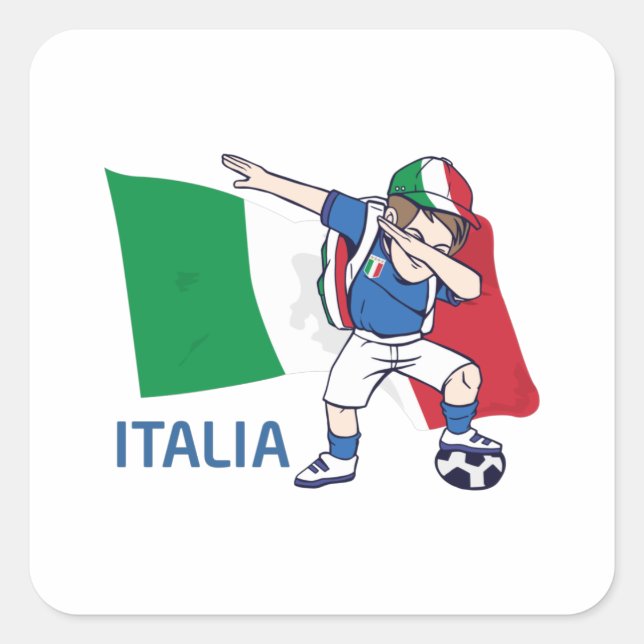 Italy Soccer Fan Kid dabbing schoolboy Square Sticker (Front)