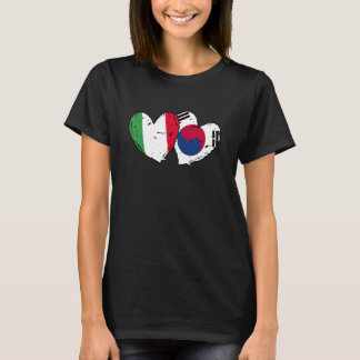 Italy South Korea Heart Flags Italian Korean Dual  T-Shirt