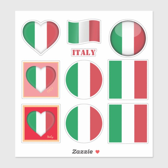 Italy stickers & Italian Flag, Heart /sports (Sheet)