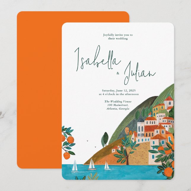Italy Summer Orange Wedding Invitation (Front/Back)