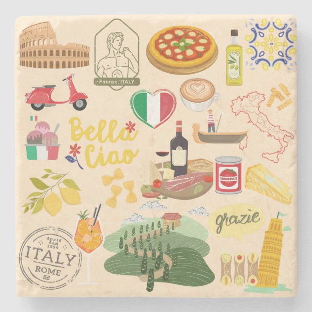 Italy Symbols Stone Coaster (Front)