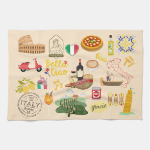 Italy Symbols Tea Towel