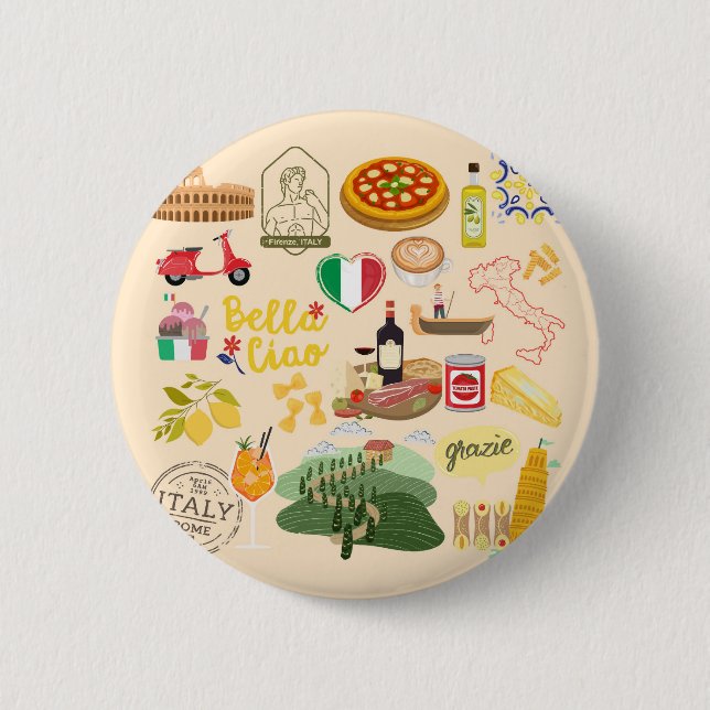 Italy Symbols Travel Lovers 6 Cm Round Badge (Front)