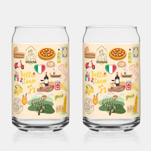 Italy Symbols Travel Lovers Can Glass
