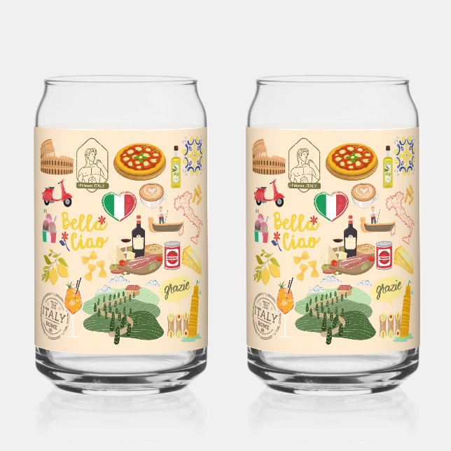 Italy Symbols Travel Lovers Can Glass (Front)