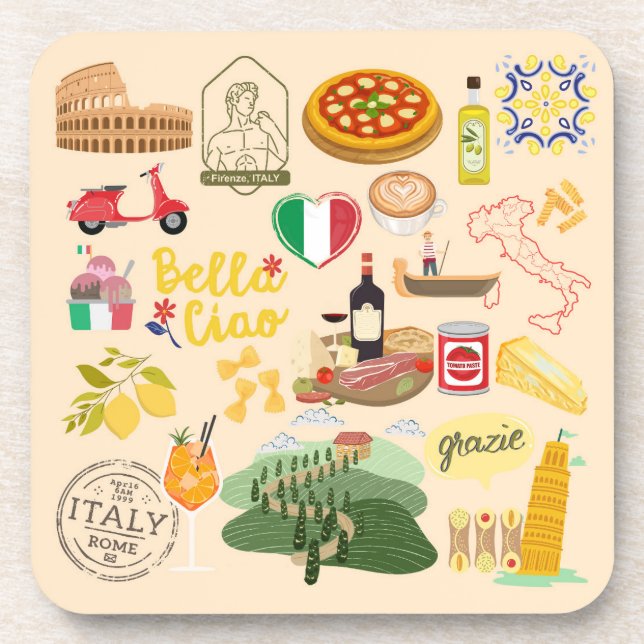 Italy Symbols Travel Lovers Coaster (Front)