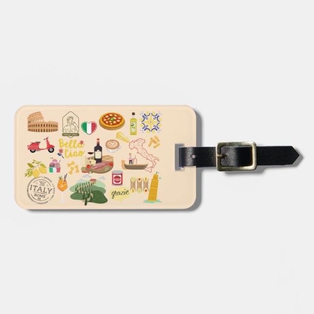  Italy Symbols Travel Lovers Luggage Tag (Front Horizontal)