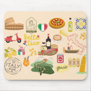 Italy Symbols Travel Lovers Mouse Mat