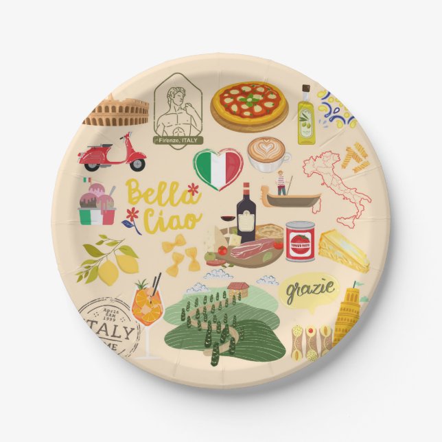 Italy Symbols Travel Lovers Paper Plate (Front)