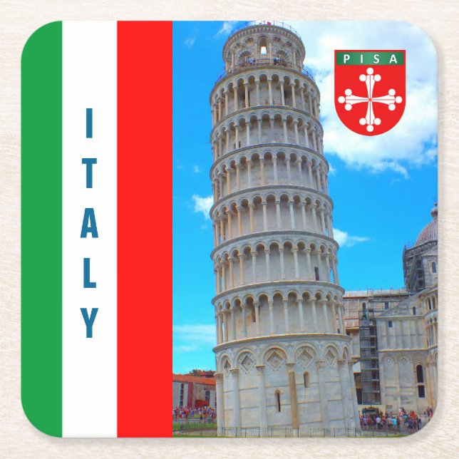 Italy - The Leaning Tower of Pisa Square Paper Coaster (Front)