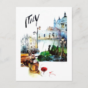 Italy, tourist attractions, painting, art, vintage postcard