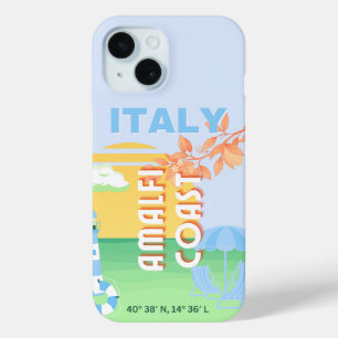 Italy Travel Art, Amalfi Coast, Preppy, Blue iPhone 15 Case