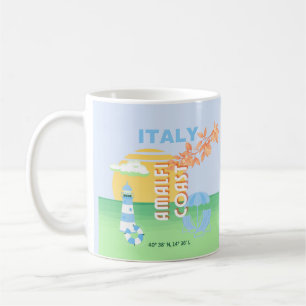 Italy Travel Art, Amalfi Coast, Preppy, Blue Coffee Mug