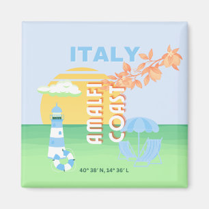 Italy Travel Art, Amalfi Coast, Preppy, Blue Magnet