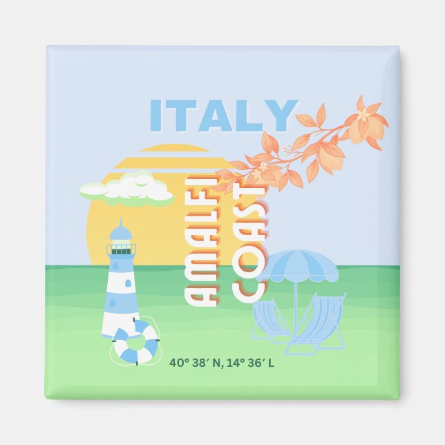Italy Travel Art, Amalfi Coast, Preppy, Blue Magnet (Front)
