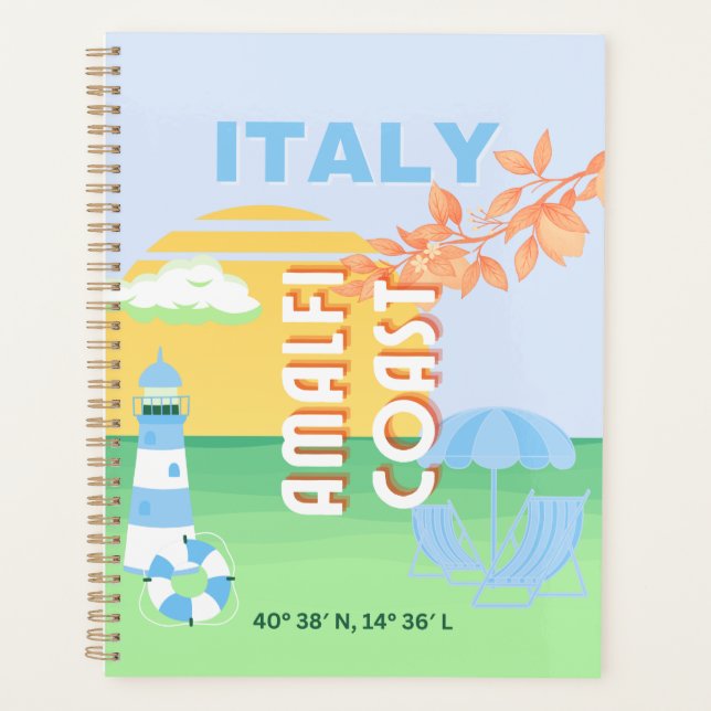 Italy Travel Art, Amalfi Coast, Preppy, Blue Planner (Front)