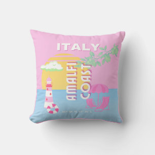 Italy Travel art, Amalfi Coast, Preppy, Pink Cushion