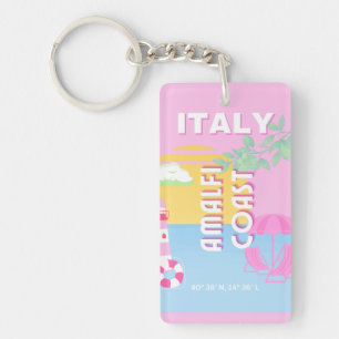 Italy Travel art, Amalfi Coast, Preppy, Pink Key Ring