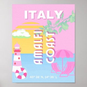 Italy Travel art, Amalfi Coast, Preppy, Pink Poster