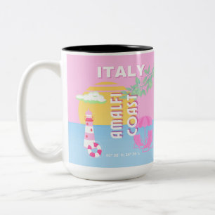 Italy Travel art, Amalfi Coast, Preppy, Pink Two-Tone Coffee Mug