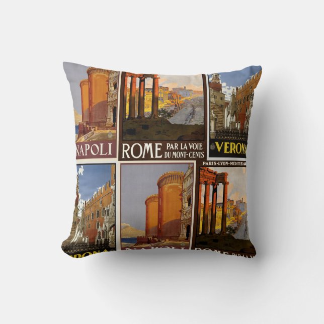 Italy travel destination vintage retro keepsake cushion (Front)