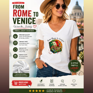 Italy Travel Landmarks Collage T-Shirt | Rome Veni