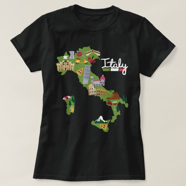 Italy Travel Map Flag Italia Pride Souvenir Vacati T-Shirt (Design Front)