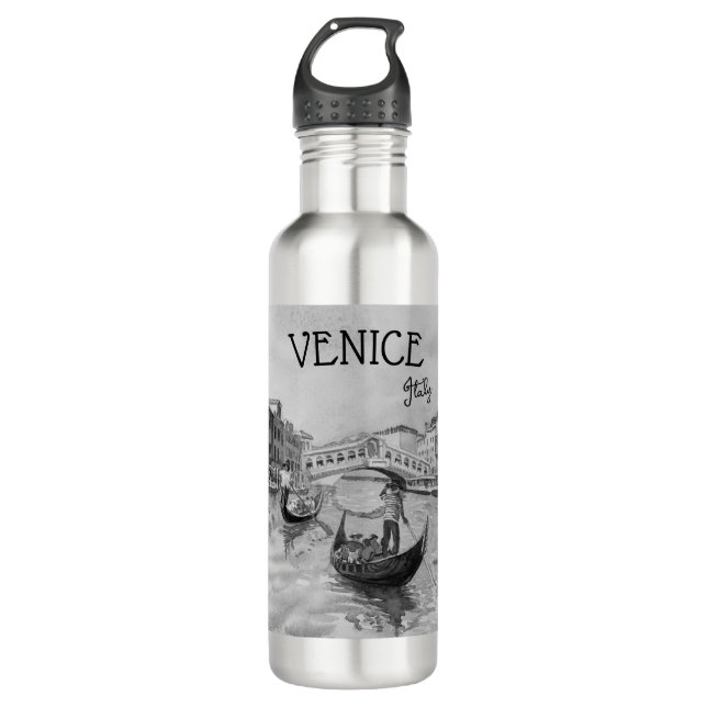 Italy Travel - VENICE black and white souvenir 710 Ml Water Bottle (Front)