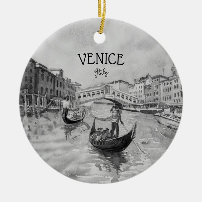 Italy Travel - VENICE black and white souvenir Ceramic Tree Decoration (Front)
