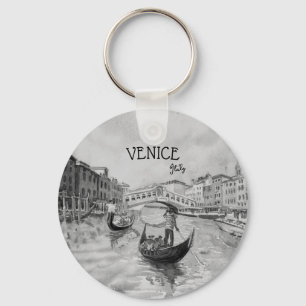 Italy Travel - VENICE black and white souvenir  Key Ring