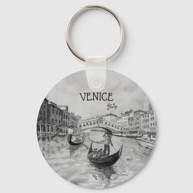 Italy Travel - VENICE black and white souvenir  Key Ring (Front)