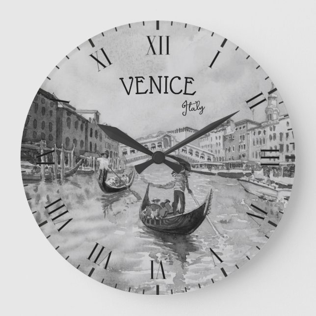 Italy Travel - VENICE black and white souvenir  Large Clock (Front)