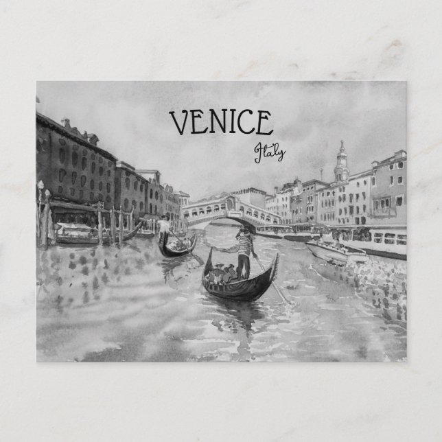 Italy Travel - VENICE black and white souvenir Postcard (Front)