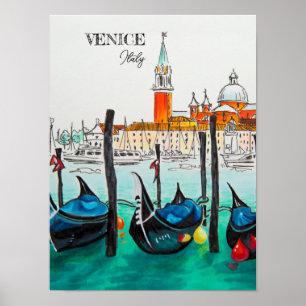 Italy Travel - VENICE watercolor souvenir Poster