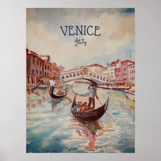 Italy Travel - VENICE watercolor souvenir  Poster (Front)