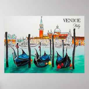Italy Travel - VENICE watercolor souvenir Poster