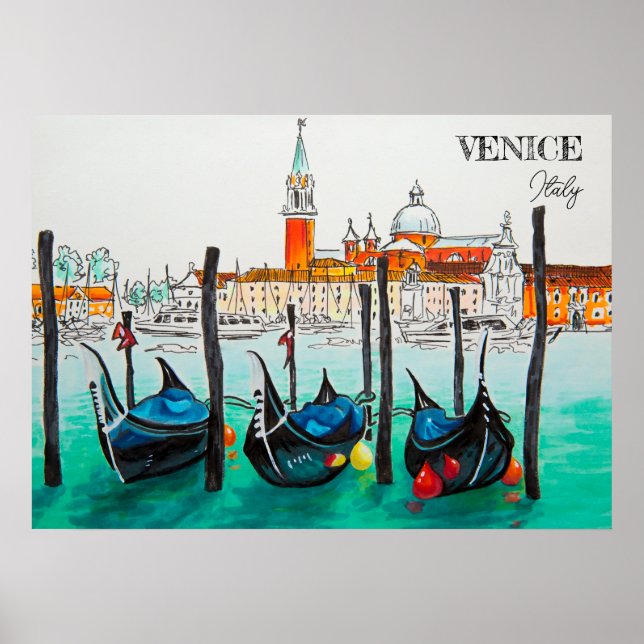 Italy Travel - VENICE watercolor souvenir Poster (Front)