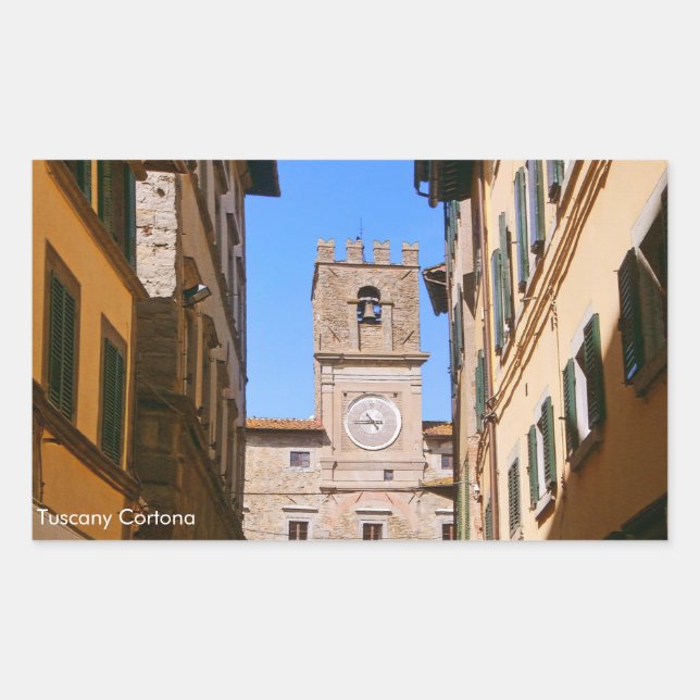 Italy Tuscany Cortona. Town Hall. Rectangular Sticker (Front)