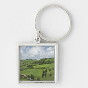 Italy, Tuscany. La Foce. A curved road winds up Key Ring