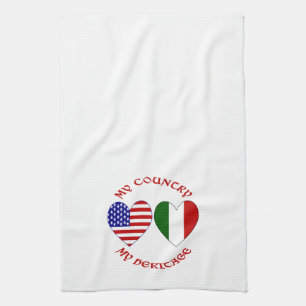 Italy USA Flag Hearts Country Heritage Tea Towel