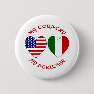 Italy USA Flag Hearts My Country My Heritage 6 Cm Round Badge