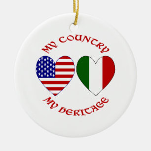 Italy USA Flag Hearts My Country My Heritage Ceramic Tree Decoration