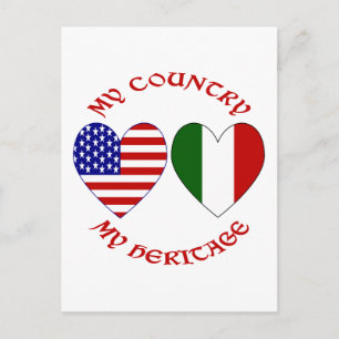 Italy USA Flag Hearts My Country My Heritage Postcard